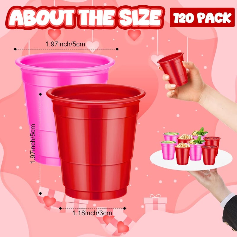 cssopenss 120 Pcs 2 oz valentines day shot cups Red And Pink Plastic shot Glasses valentines day shot glasses for Drinking Tastings Served Snacks Jello Tastings and Samples - Image 2
